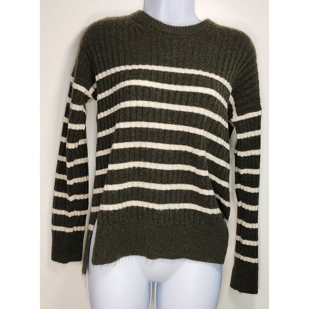 Abercrombie & Fitch Striped Sweater S Green Ribbed Crewneck Cozy